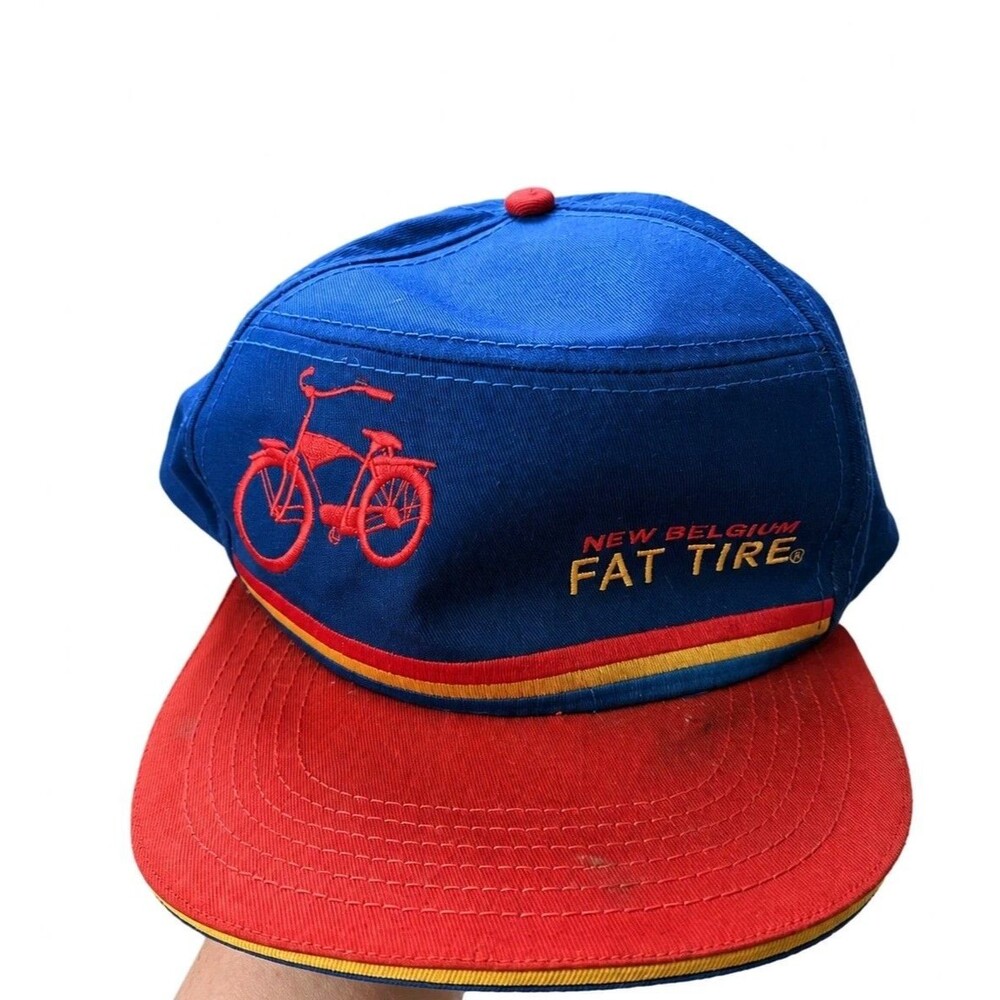 New Belgium Fat Tire Snapback Hat Blue Red Bicycle Beer Brewery Cap Adjustable